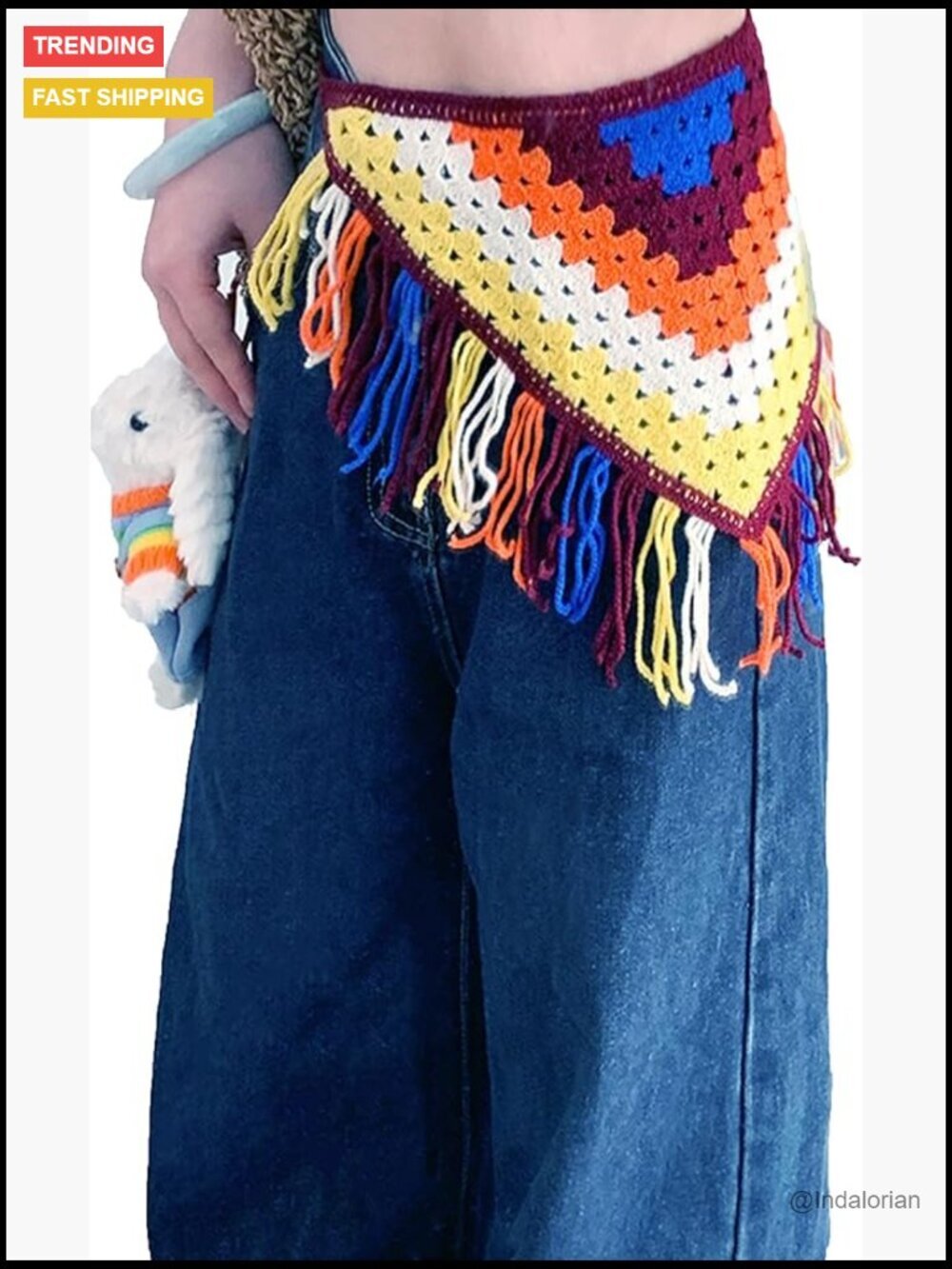 Crochet Headband with Tassel, Triangle Fringe Scarf, Sheer Hip Belt